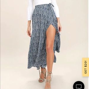Lulu’s Beautiful Tempest Navy Blue Print Wrap Maxi Skirt - Small